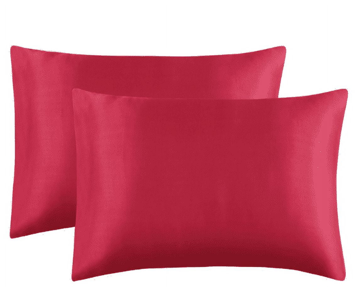Luxury Simulated Silk Pillowcases 2 Pcs for Hair and Skin - 20x30 Inches Standard Size with Envelope Closure - 100% Polyester Satin Pillowcase Set - Anti-Frizz Hair Care Bedding - Wrinkle
