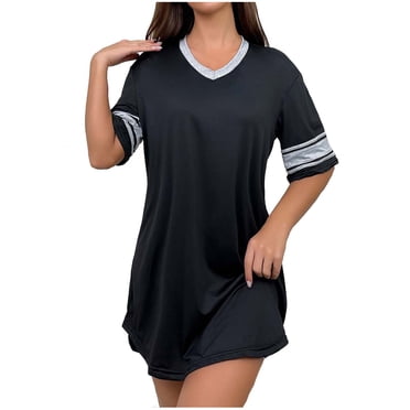 Timegard Chemises de Nuit pour Femmes Manches Courtes Col en V Chemises de Nuit Décontractées à Blocs de Couleur Douces et Confortables Vêtements de Détente