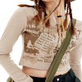 thumbnail image 4 of Women Ribbed Tops Long Sleeve Letter Print Over Navel Crop Tops Clothing, 4 of 8
