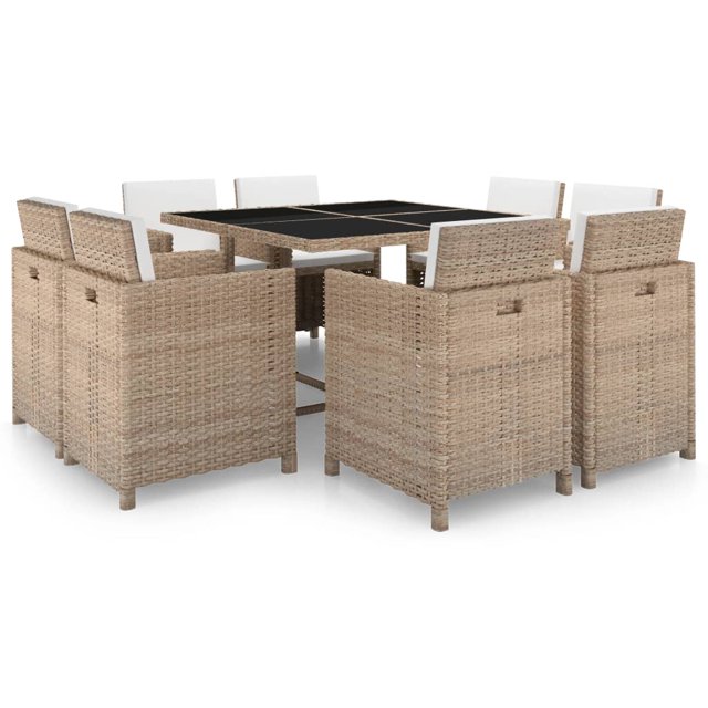 vidaXL Ensemble de Salle à Manger Extérieur 9 Pcs avec Coussins Poly Rotin Beige