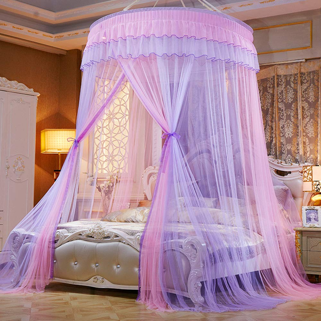 CHUANK Bed Canopy Mosquito Net - Princess Elegant Lace Round Sheer Mesh Bed Curtains - Princess Dome Bedding Net