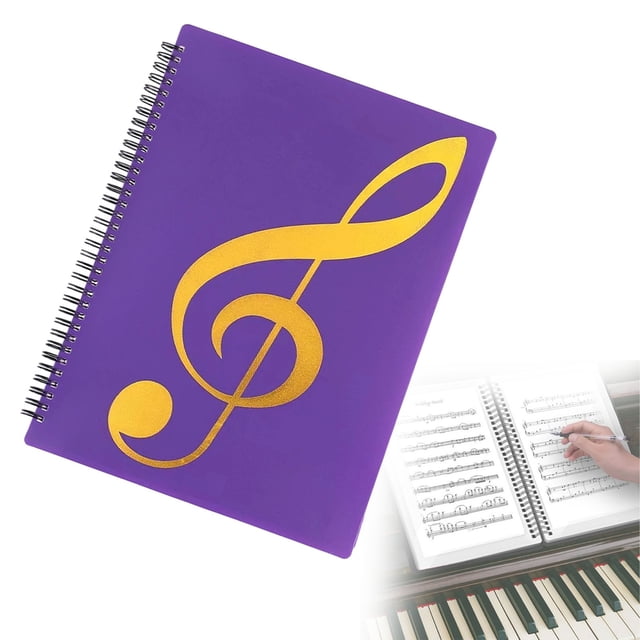 60-Page Sheet Music Folder, Writable & Detachable A4/Letter Size Choir Music Holder for Practice & Performance (Purple)