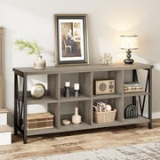 62 Inch 8-Cube Storage Organizer Bookshelf, 3-Tier Metal Horizontal Bookcase, Industrial Console Bookshelf for Living Room, Entryway, or Office, Long Low Storage Shelf