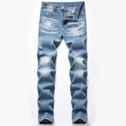 EGNMCR Jeans for Men, Men's Elastic Waist Loose Fit Denim Pants, Mens Pull On Jeans Men's High-end Stretch Nostalgic Frayed Slim-fit Jeans Men Pants