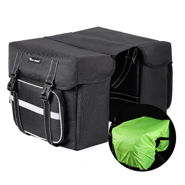 WEST BIKING 28L Waterproof Bicycle Pannier Bag for Mountain Bikes, Lightweight & Foldable Rear Rack Bag with Reflective Strips, Black/Grey Options, Includes Rain Cover