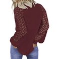 thumbnail image 2 of Hauts à Manches Longues pour Femmes Blouses Décontractées en Dentelle T-Shirts (Rouge Vin, s), 2 of 4