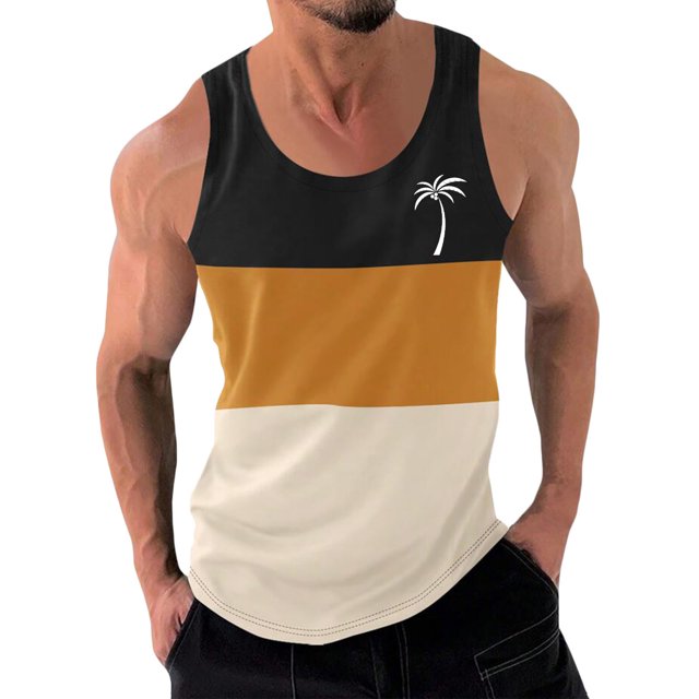 LOVZFMLL Tank Tops for Men Casual Fashion Patchwork Print Pullover Round Neck Sports Tank