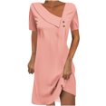 thumbnail image 2 of Liquidation_de_Noël,Robe Mi-Mollet à Manches Courtes et Col Rond Unie pour Femme,Robe Mi-Mollet à Manches Courtes et Col Rond Unie Simple et Stylée pour Tous les Jours,Sopatenor, 2 of 9