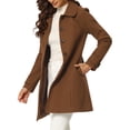 thumbnail image 4 of INSPIRE CHIC Manteau Long d'Hiver pour Femme à Col Peter Pan, à Simple Boutonnage, Brun Uni, P, 4 of 5