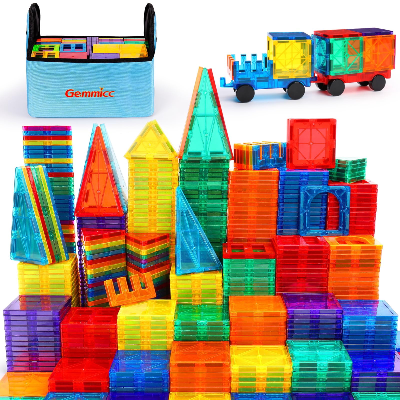 Gemmicc Magnetic Tiles, 126 PCS + Storage Case, STEM Building Blocks Magnet Toys for Kids,Educational Building Toy Stacking Blocks for Boys Girls,Huge Set with 2 Cars