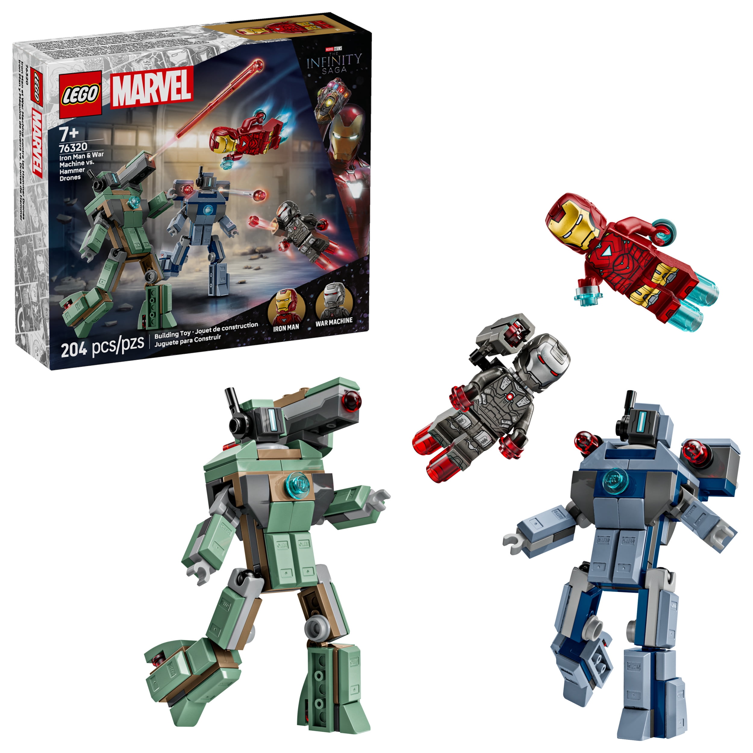 LEGO Marvel Iron Man & War Machine vs. Hammer Drones Building Toy - Pretend Play Set W/ 2 Toy Minifigures - Kids Building Blocks for Boys & Girls, Ages 7+ - Gift Idea for Birthdays - 76320