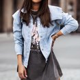 thumbnail image 1 of IROINID Manteau Court Décontracté pour Femme à Col Rabattu, Veste en Denim Unie à Manches Longues, Bleu, 1 of 9
