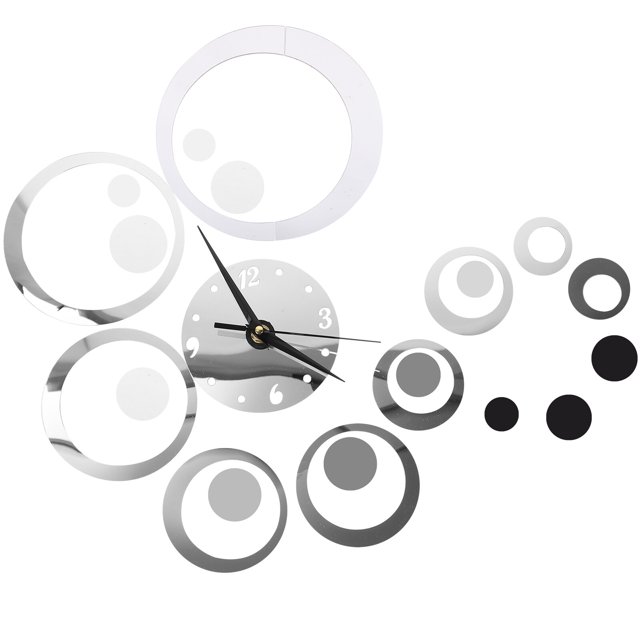 MasteelfCA DIY Home Decoration Fashion 3D Mirror Sticker Clock Mirror Wall Clock Living Room (Silver)