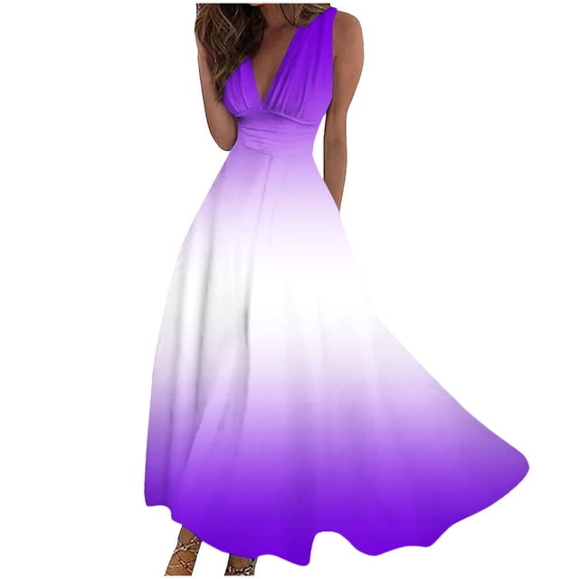 Yuyuzo Robes de Plage pour Femmes 2024 Décolleté en V Profond Sans Manches Robes Longues de Fête Fluides Boho Vacances Robe Maxi