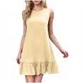 thumbnail image 2 of Ovzne Robes d'Été pour Femmes 2025 Robe de Plage Femme Couleur Unie Décontractée Couleur Unie Col Rond Bouton Arrière Sans Manches Robe de Printemps Liquidation, 2 of 3
