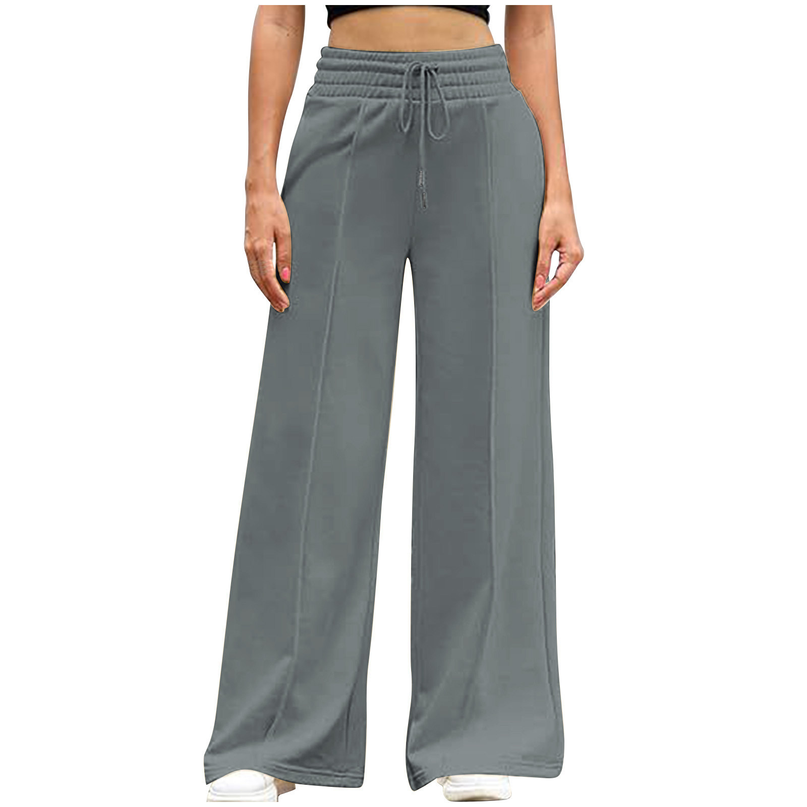 drppepioner Women's Casual Solid Color Wide Leg Pants, Dark Gray
