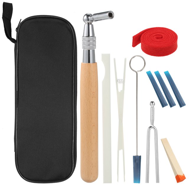 Professional 10pcs Piano Tuning Kit Professional Tuning Tools Set Tuning Wrench Long Handle Tuning Wrench Rubber Mutes Temperament Felt Strip Fork for Piano Tuner with Bag