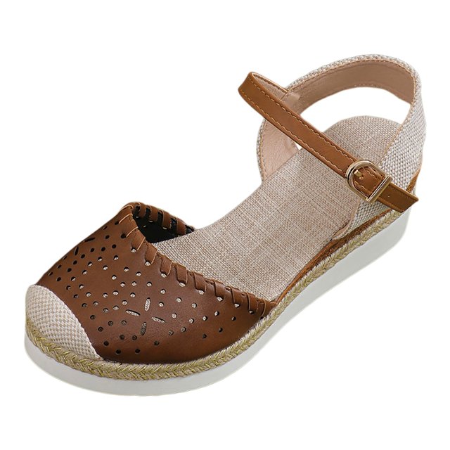 Bmisegm Sandales Compensées à Talon Compensé pour Femmes, Tressées, Bout Rond, Bride à Boucle, Été, Semelle Épaisse, Sandales pour Femmes Été Brun 7.5