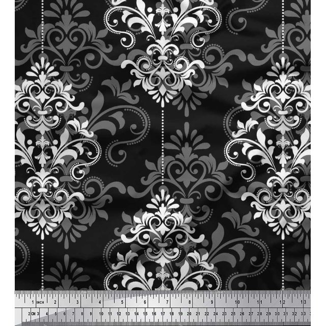 Soimoi Viscose Chiffon Fabric Filigree Damask Print Fabric by Yard 42 Inch Wide