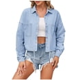 thumbnail image 1 of FAIWAD Women's Denim Jacket Long Sleeve Cropped Plus Size Vintage Button Down Loose Jeans Short Coat, 1 of 7