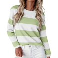 thumbnail image 1 of ManxiVoo T-Shirt à Manches Longues pour Femme à Rayures Imprimées, Col Rond, Confortable, T-Shirt Graphique d'Automne, Blouse Légère, Taille P, Vert Menthe, 1 of 5