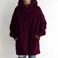 thumbnail image 4 of Meichang Womens Fall Winter Warm Zipper Open Fleece Hoodies Sweatshirt Long Jacket Drawstring Coat Jacket Tops Outwear Plus Size, 4 of 9