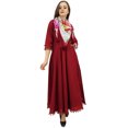 thumbnail image 1 of Bimba Robe Anarkali Classique Évasée en Coton Bordeaux avec Pompons et Foulard - 16, 1 of 6