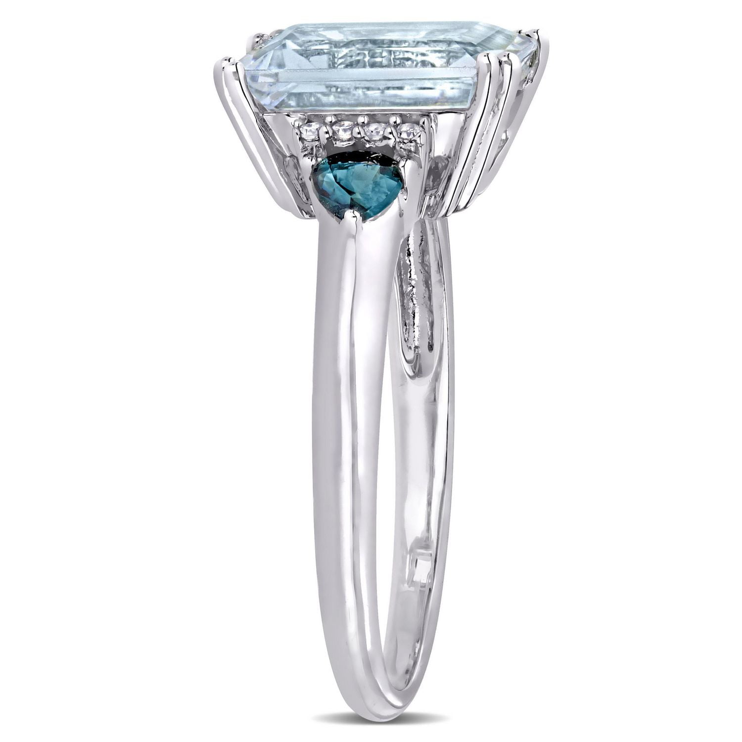 Bague à trois-pierres Miabella avec aigue-marine glacée, saphir 3-1/3 CT PBT et accents de diamants en argent sterling
