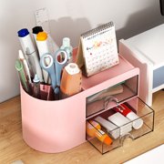 CQCYD Desk Organizer with Drawers, Multi Compartment Pen Holder for Stationery and Makeup and Office Supplies, 7x4x4 Inch Desktop Storage Box for Home and Desk and Vanity, Plastic Organizer with