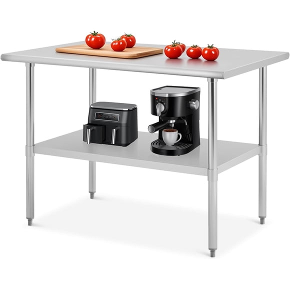 Senfot 48 x 30 x 34 Inch Basic Kitchen Stainless Steel Workbench, 30D x 48W x 34H Multifunctional Prep Table for Home Restaurant Workshop