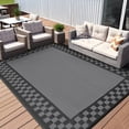 thumbnail image 1 of 8x10 Outdoor Waterproof Rug Reversible Modern Geometric Neutral Outdoor Patio Rug, Weather Resistant Plastic Straw Rugs Portable Camping Carpet for Garden Backyard Balcony, Black Grey, 1 of 11