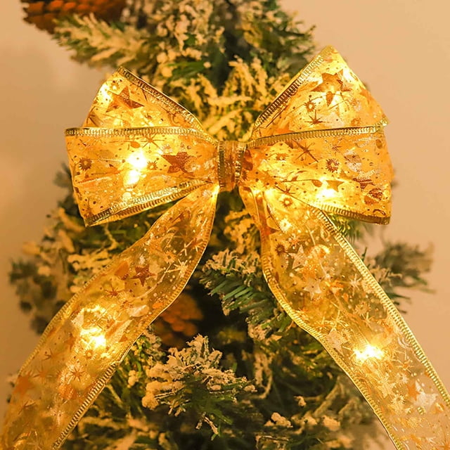 PEONAVET Light Lamp Christmas Decoration LED Ribbon Lights Christmas Tree Ornaments DIY Lace Bow String Lights Decoration
