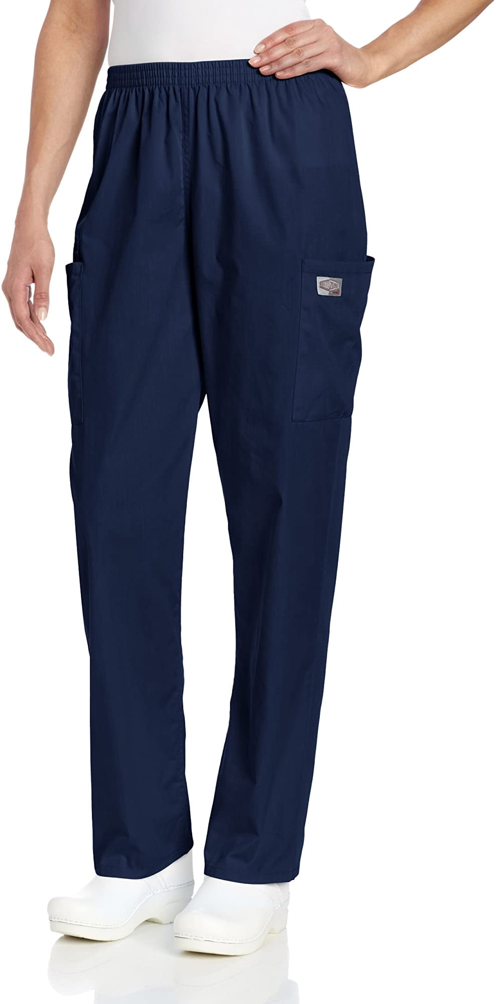 Scrub Zone Womens Standard Durable 2-Pocket Elastic Waist Classic Fit Cargo Scrub Pant, Deep Navy, X-Small