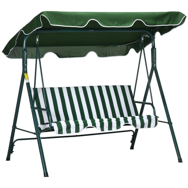 Outsunny Balançoire de Patio à 3 Places avec Auvent Réglable Vert et Blanc
