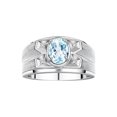 thumbnail image 1 of RYLOS Men's Rings Sterling Silver Rings Classic Designer Style 8X6MM Oval Gemstone &  Diamond Ring Aquamarine March Birthstone Rings For Men,  Size 8, 1 of 7