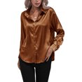 thumbnail image 2 of Innerwin Shirts Long Sleeve Ladies Tunic Tops Office Button Down Soft Blouse Dark Brown S, 2 of 4