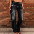 thumbnail image 3 of Bigersell Straight Jeans Women High Waisted Ripped Jeans with Destroyed Hole Straight Leg Jeans Full Length Denim Pants Trousers Button Closure BlackS, 3 of 8