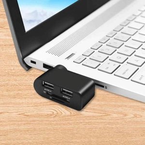 Usb Hub for Laptop Four In One Rotating Usb Hub, Multifunctional Card Reader Splitter, One to Three Port Expansion Usb Hub
