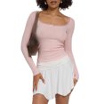 thumbnail image 1 of Gupgi Women Long Sleeve Crop Top Lace Trim Top Spring Slim Fit Basic Tops, 1 of 8