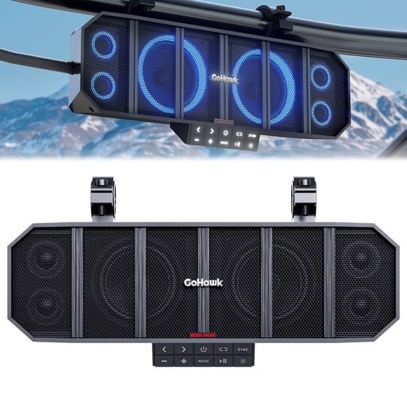 UTV Sound Bar Waterproof 6-Speaker ATV Soundbar Bluetooth & Multicolor Lights 17-Inch SxS Speakers | Radio Amplified Soundbar for Polaris RZR, Can-Am Golf Cart, Marine w/ FM Radio
