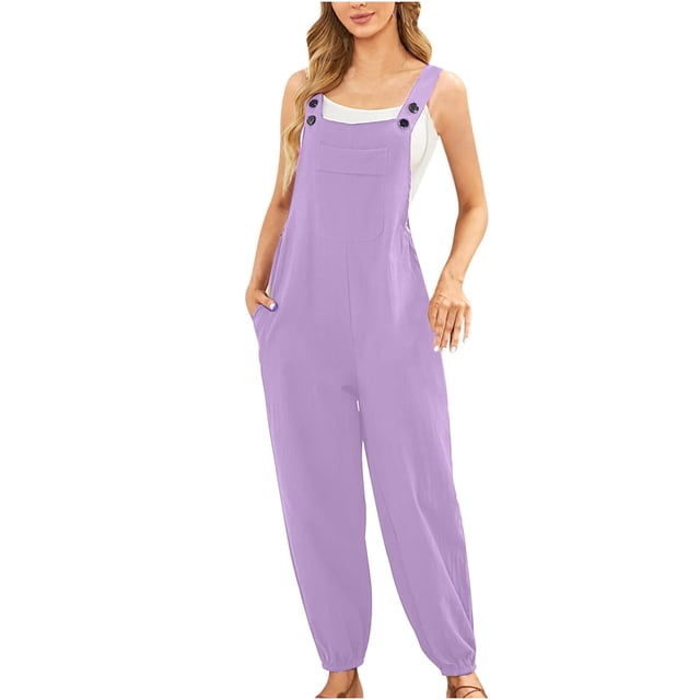 LSLJS Women's Loose Solid Jumpsuits Sleeveless Spaghetti Strap Loose Adjustable Jumpsuits