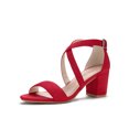 thumbnail image 1 of BLISSFUL STEP Women's Solid Color Open Toe Cross Strap Mid Chunky Heel Sandals, 1 of 7