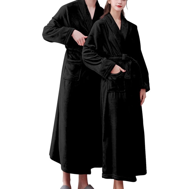 Women'S Double Pocket Flannel Bathrobe Soft And Warm Double Faced Velvet Bathrobe Pajamas And Home Wear Bathrobe Robe