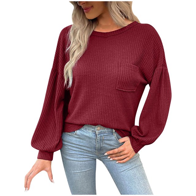 Timegard T-Shirts pour Femmes à Manches Longues à Col Rond Hauts Basiques Décontractés Confortables Blouses de Couleur Unie