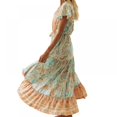 thumbnail image 4 of Femmes Bohème Floral Print Sexy V Cou Manches Courtes Flowy Beach Party Maxi Robe S-XL, 4 of 15