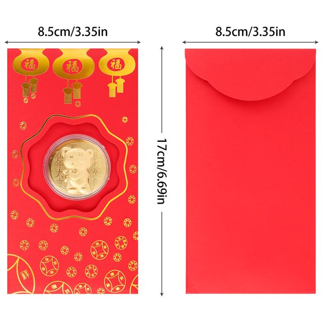 10Pcs Chinese Red Envelopes Lucky Money Envelopes 2022 Chinese New Year Tiger Year Envelope Gold Foil