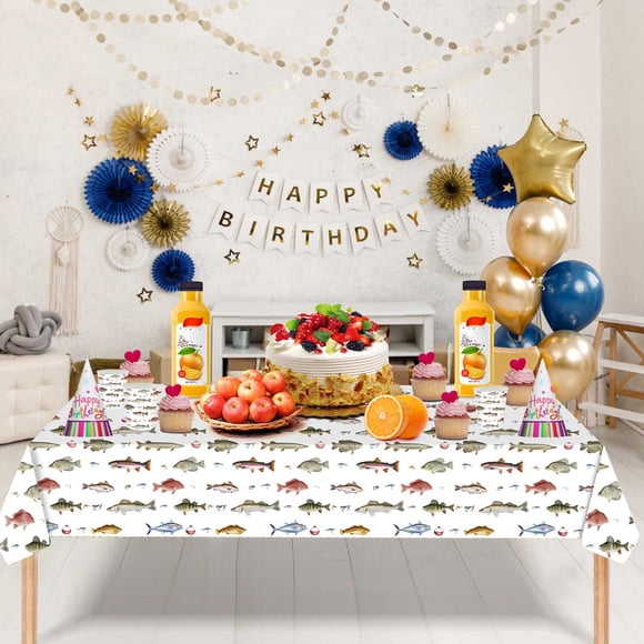 EGNMCR Thème de Pêche Fête Vaisselle de Table Extérieur Nappe de Pêche Papier Essuie-Tout Gobelet en Papier Célébration Nappe Jetable
