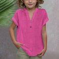 thumbnail image 2 of DecSea Linen Shirts for Kids 2025 Summer Button Down V Neck Short Sleeve Tops Casual Solid Blouses, 2 of 9