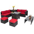 thumbnail image 1 of Gymax Ensemble de Meubles 9 Pcs avec Table de Foyer 32 Pieds' Foyer au Propane Carré 50 000 BTU pour Patio Rouge, 1 of 7