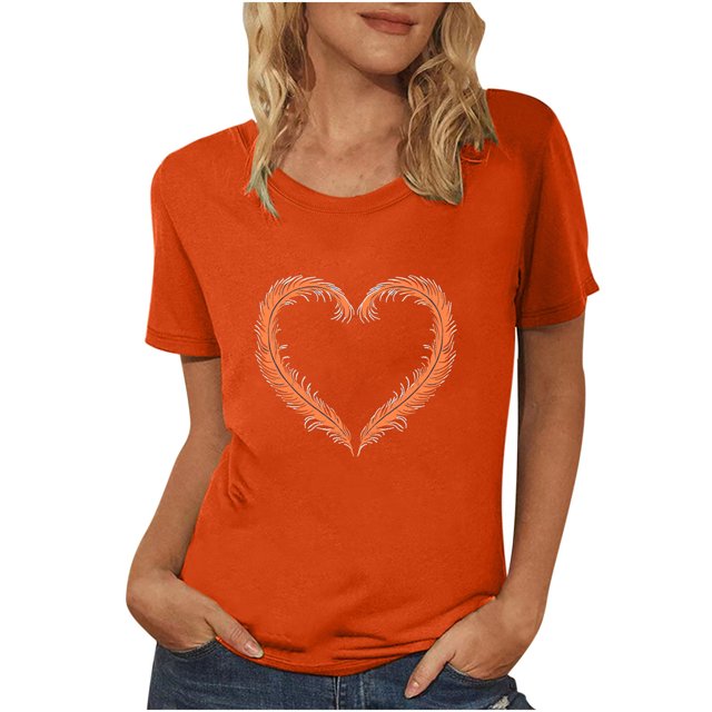 Dadaria Tee-Shirt pour Femmes Orange Manches Courtes Col Rond Hauts Été Chandail Blouses S